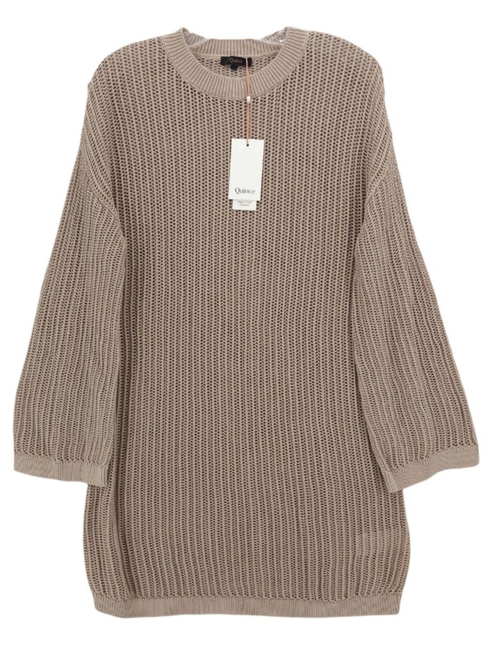NWT QUINCE 100% Organic Cotton Open Knit Long Sleeve Cover Up Mini Dress SMALL